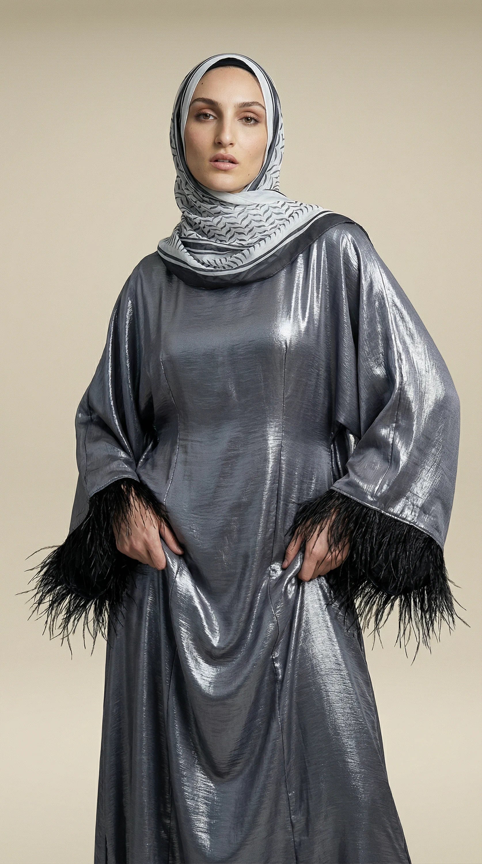 GALA-LUXE™ Feather Cuff Abaya