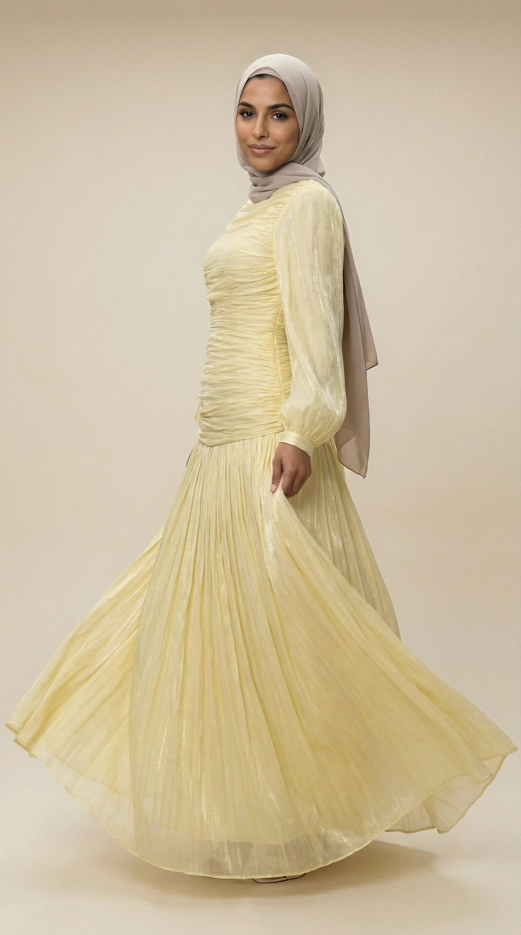 GALA-LUXE™ Ruched Lace-Back Abaya