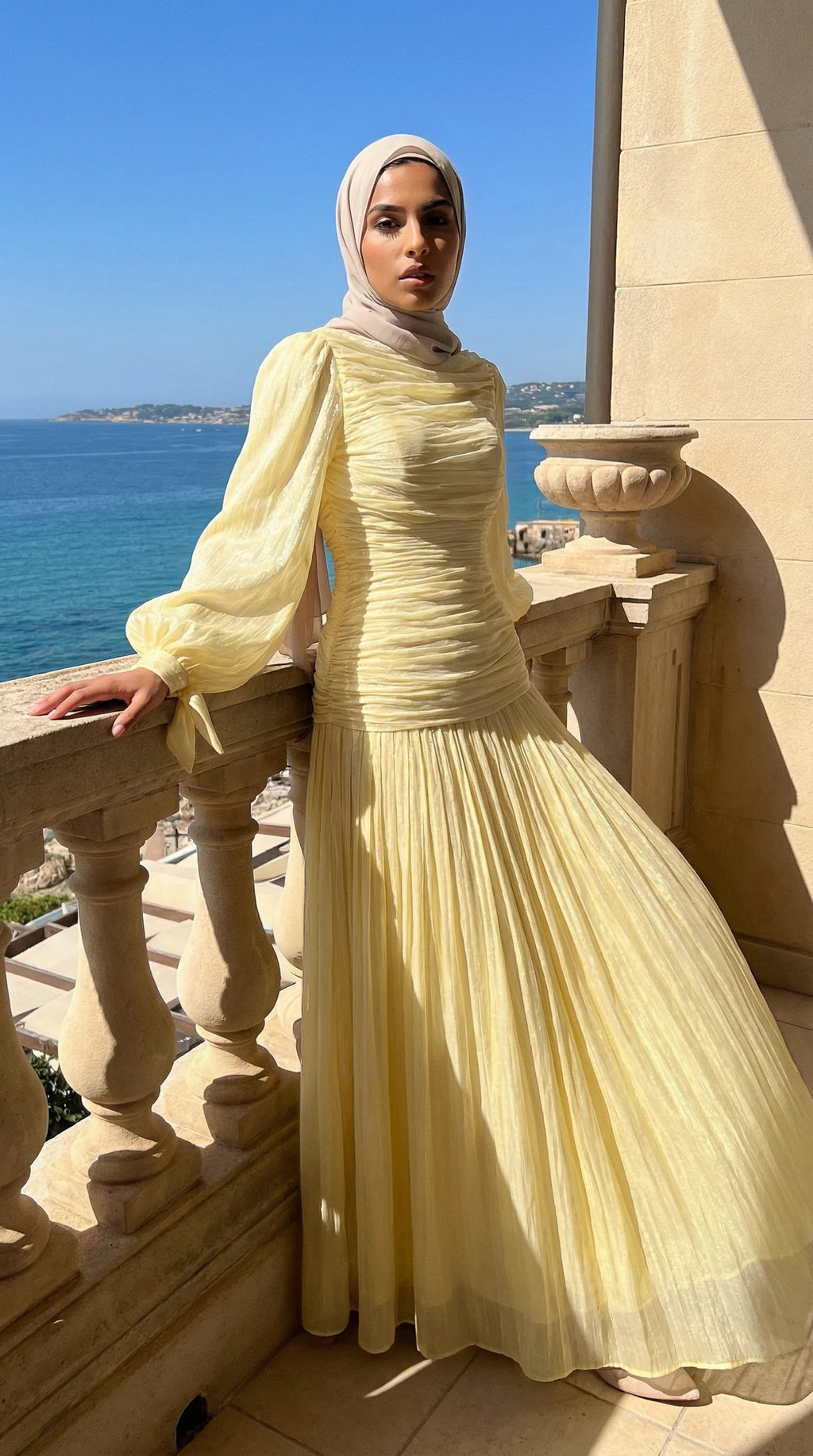 GALA-LUXE™ Ruched Lace-Back Abaya