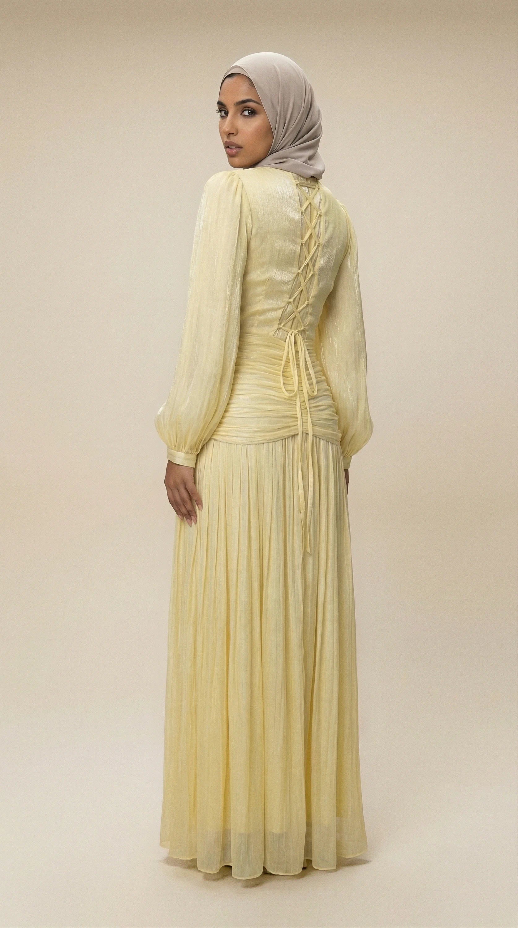 GALA-LUXE™ Ruched Lace-Back Abaya