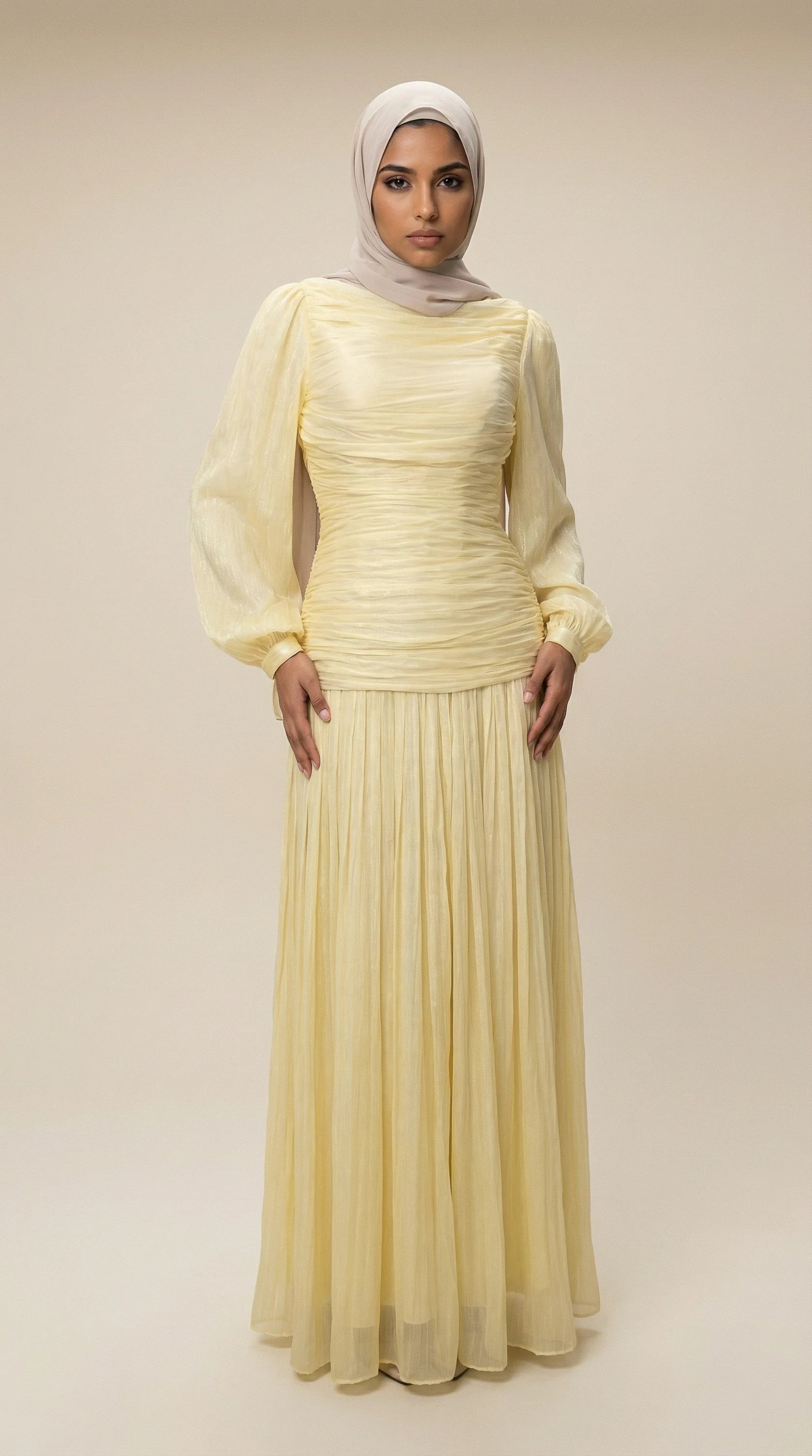 GALA-LUXE™ Ruched Lace-Back Abaya