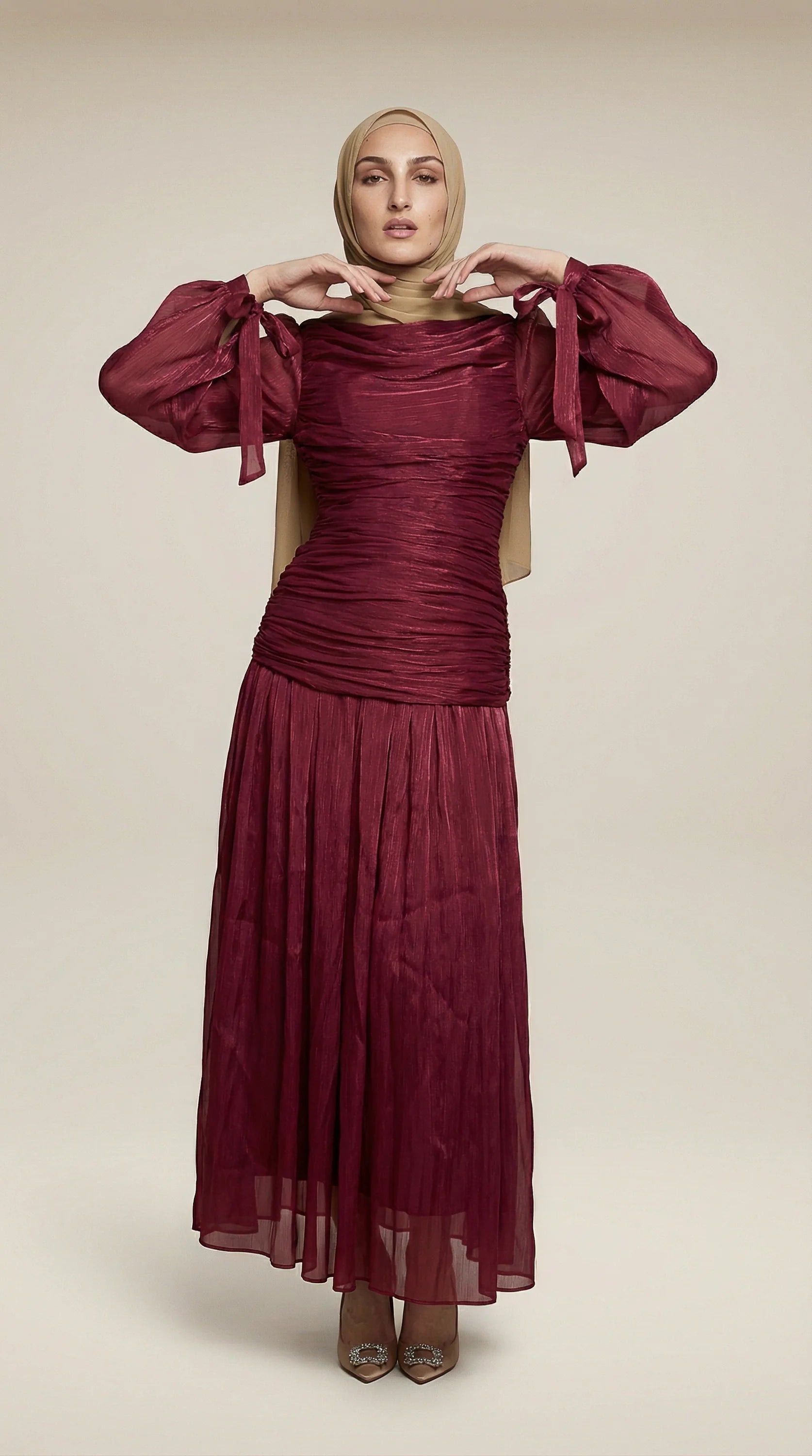 GALA-LUXE™ Ruched Lace-Back Abaya