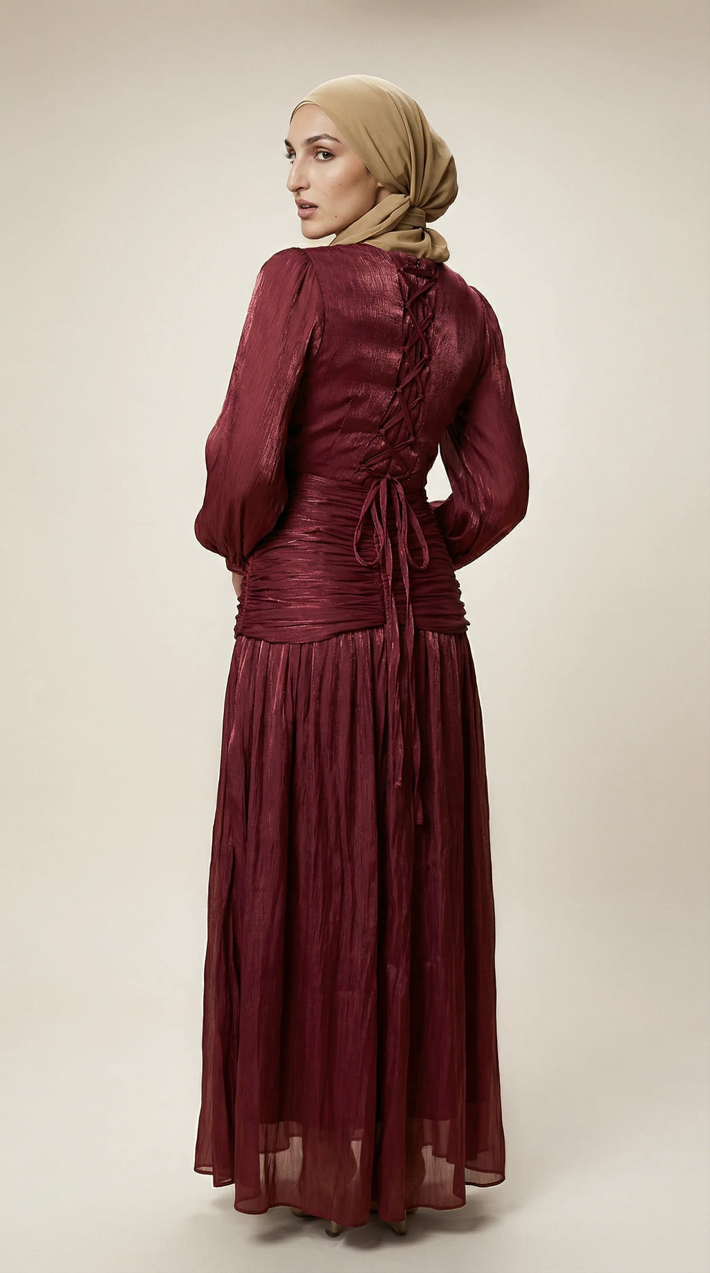 GALA-LUXE™ Ruched Lace-Back Abaya