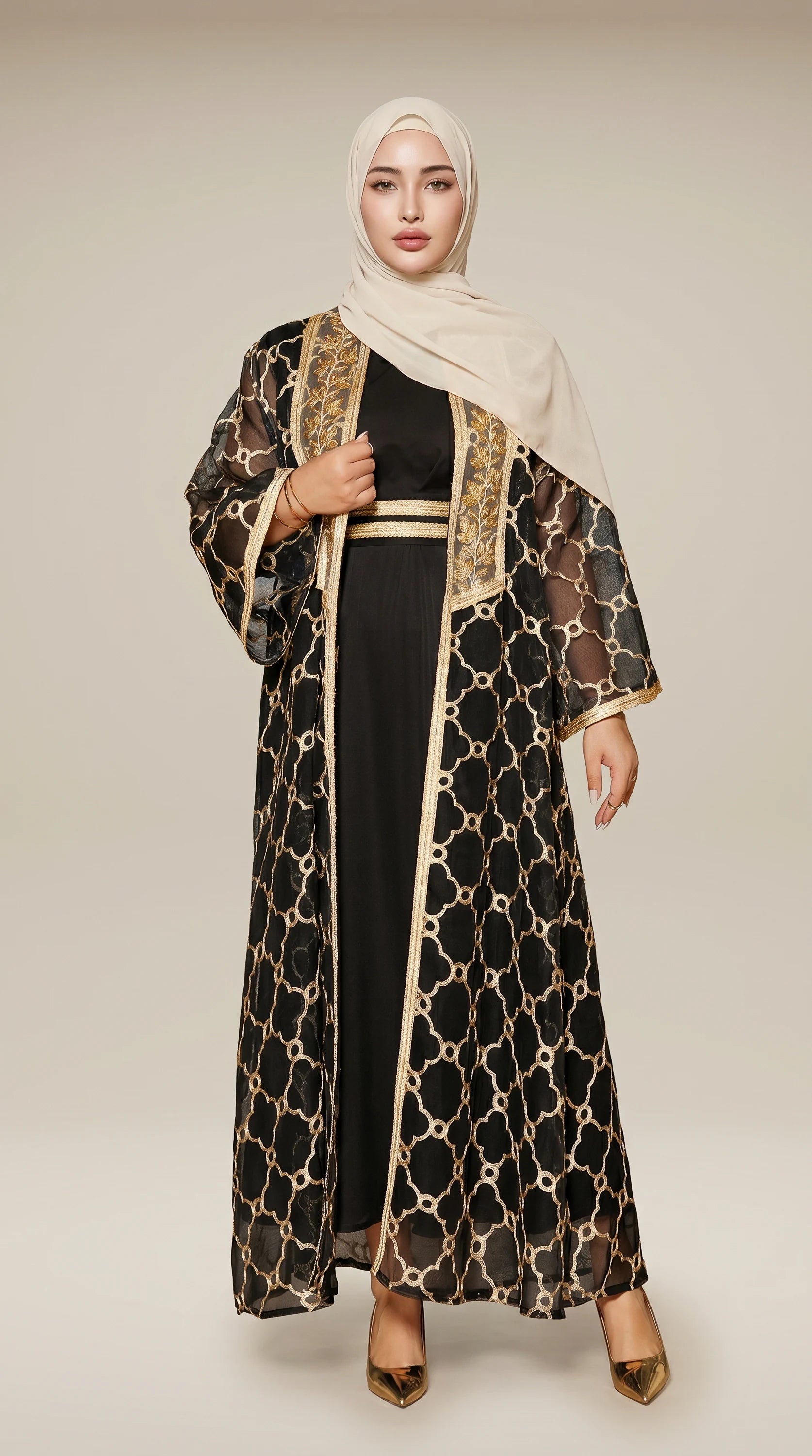 KIMONO-LITE™ Mosaic Trim Abaya Set